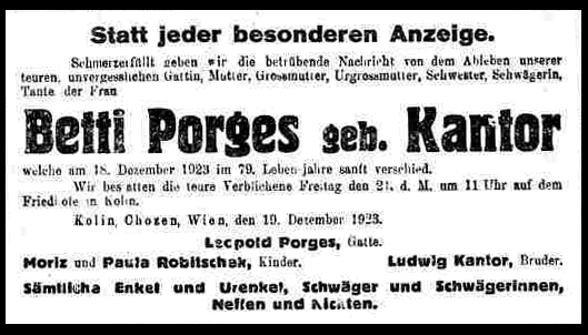 Betti Porges, geb. Kantor